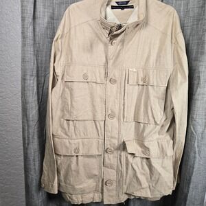 Tommy Hilfiger Mens Tan Linen Blend Field Jacket Safari Utility XL Khaki Beige